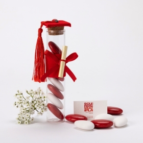 Bomboniera solidale per Laurea Fialetta con Tocco rosso, 12 pz