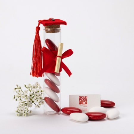 Bomboniera solidale per Laurea Fialetta con Tocco rosso, 12 pz